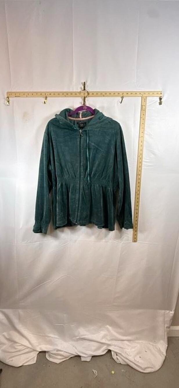 Vtg Robert Louis Womens 1X Velour Hoodie Jacket Green Peplum Empire Waist Plus